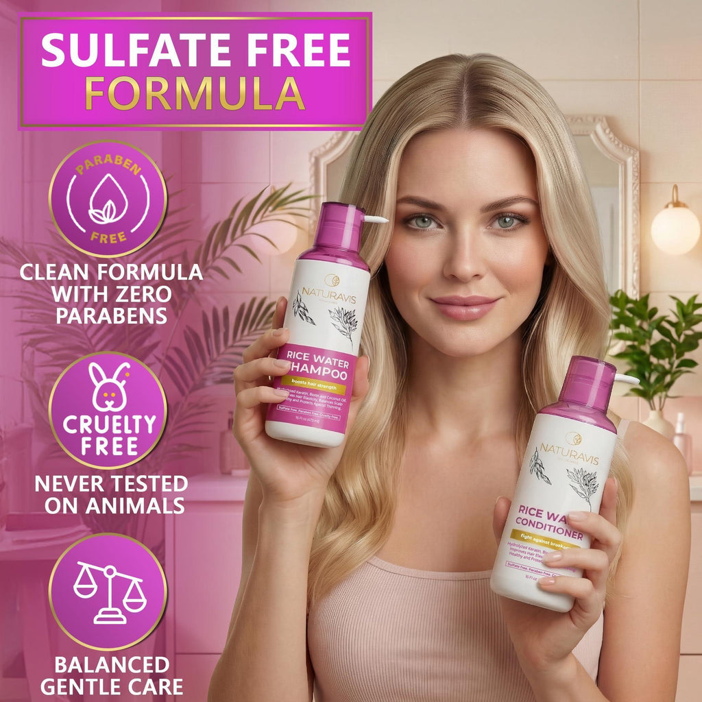Rice Water Shampoo and Conditioner Set 16 Fl Oz Set of 2 Sulfate Free and Paraben Free Blend for Thinning Hair Volume and Thickness for Fine Hair Volumizing Salon Quality For Women and Men