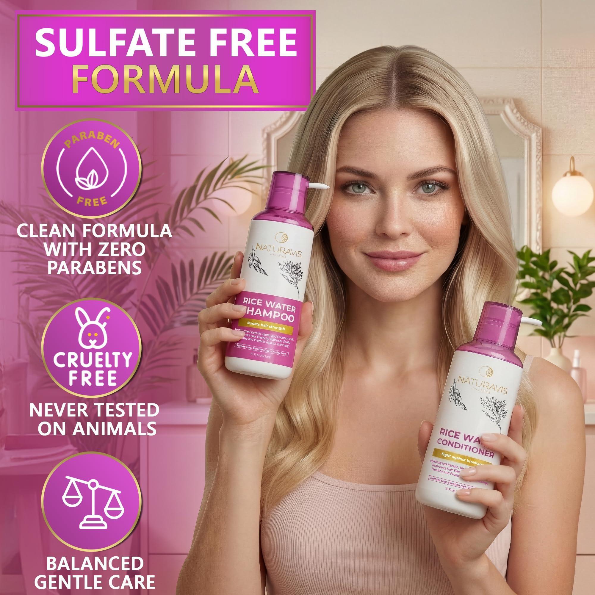 Rice Water Shampoo and Conditioner Set 16 Fl Oz Set of 2 Sulfate Free and Paraben Free Blend for Thinning Hair Volume and Thickness for Fine Hair Volumizing Salon Quality For Women and Men